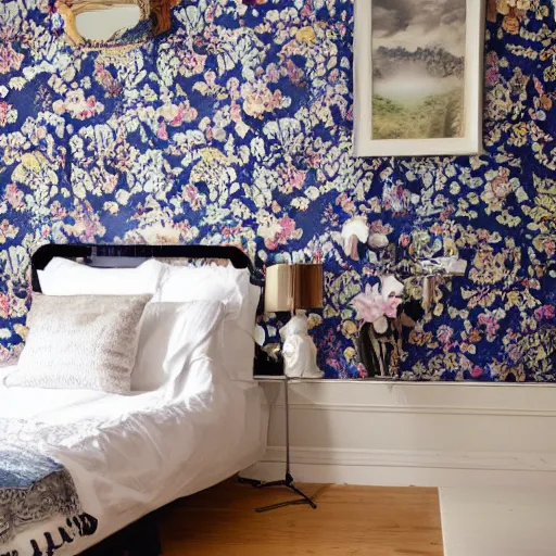 Image similar to a beautiful room with intricate wallpapers and flowers