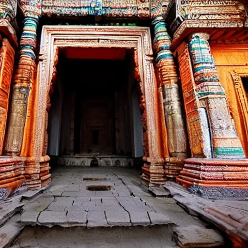 Image similar to a portal, opening in a huge ancient indian temple