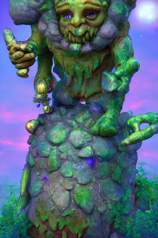 Image similar to arcane fantasy art giant golem elemental wood rock bastion forged gemstone enchanted forest troll, global illumination ray tracing hdr fanart arstation by sung choi and eric pfeiffer and gabriel garza and casper konefal lisa frank zbrush central hardmesh radiating a glowing aura