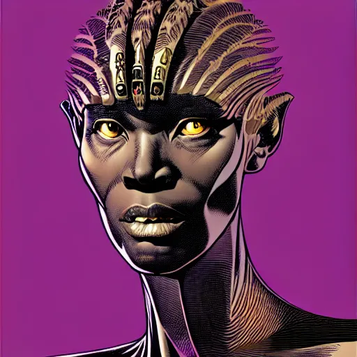 Image similar to portrait soft light, by killian eng and bernie wrightson, inspired by shaka zulu science fiction, fine, sharp high detail, screen print,