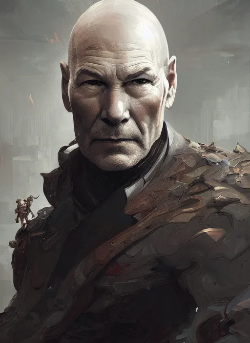 Image similar to Portrait of Patrick Stewart, marvel comics, dark, intricate, highly detailed, smooth, artstation, digital illustration by Ruan Jia and Mandy Jurgens and Artgerm and Wayne Barlowe and Greg Rutkowski and Frank Frazetta