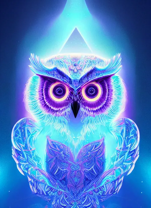 Image similar to symmetry!! product render poster vivid colors divine proportion owl, ice and snow, glowing fog intricate, elegant, highly detailed, digital painting, artstation, concept art, smooth, sharp focus, illustration,