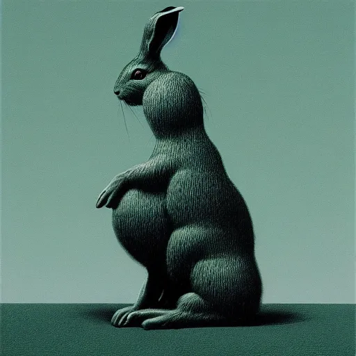 Image similar to a rabbit in the style of Zdzisław Beksiński