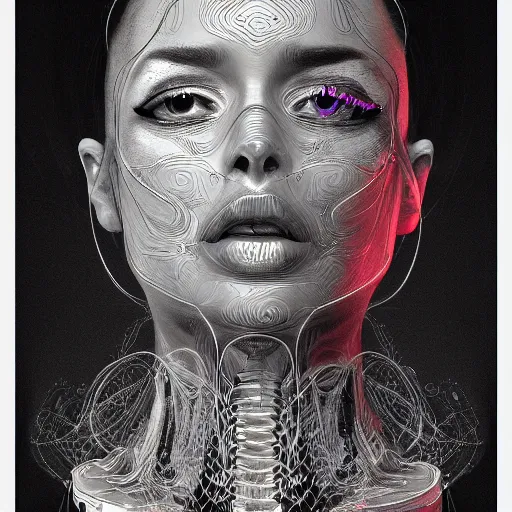 Prompt: the anatomy of a head of polished chrome that resemble a beautiful woman, an ultrafine detailed illustration by james jean, intricate linework, bright colors, final fantasy, behance contest winner, vanitas, angular, altermodern, unreal engine 5 highly rendered, global illumination, radiant light, detailed and intricate environment