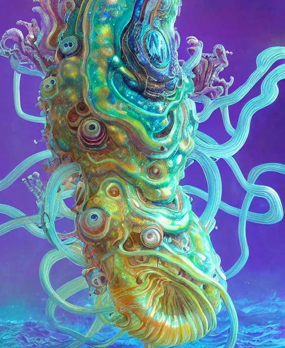 Image similar to intricate colorful transparent portrait of a terrifying beautiful alien sea slug creature, mottled coloring, adorable, childlike, biopunk environment, ultra realistic, concept art, art nouveau, photorealistic, octane render, 8 k, unreal engine. art by christopher marley and artgerm and greg rutkowski and alphonse mucha