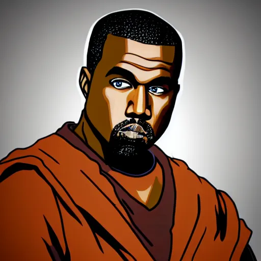 Prompt: kanye west drawn in the style of dragon ball z