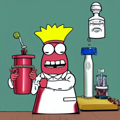 Image similar to master shake using a bong, realistic, meatwad in background