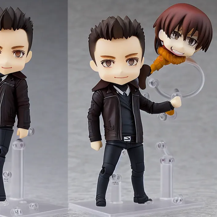 Image similar to Anime Nendoroid figurine of ELON MUSK Wearing Leather Jacket, fantasy, figurine , product photo