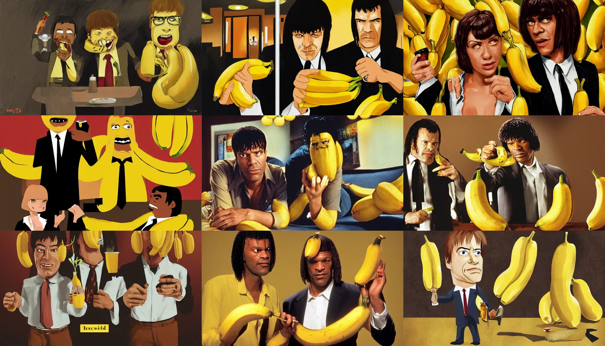 Prompt: Pulp Fiction with anthropomorphic bananas