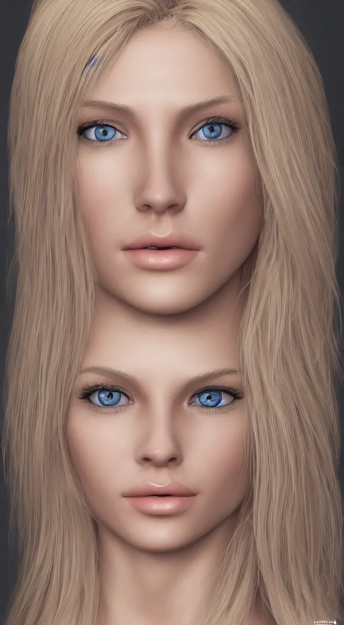 Prompt: a beautiful portrait of a blonde haired with intricate details, correct anatomy. her eyes are bright blue and slightly closed, her nose is soft and downturned. volumetric lights, 8 k, intricate detail, anatomically correct, soft lighting, sheer, trending on artstation, deviantart