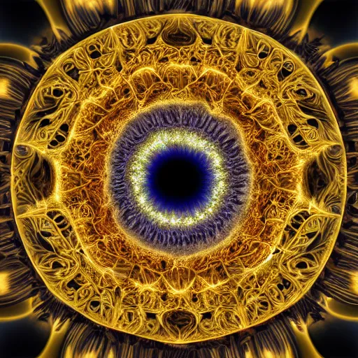 Image similar to human eye, nature, mandelbrot fractal, veins, arteries,, intricate, golden ratio, full frame, microscopic, elegant, highly detailed, ornate, ornament, sculpture, elegant , luxury, beautifully lit, ray trace, unreal, eye fish lens, 3d, PBR, radial symmetry, in the style of peter Gric and Romero Ressendi