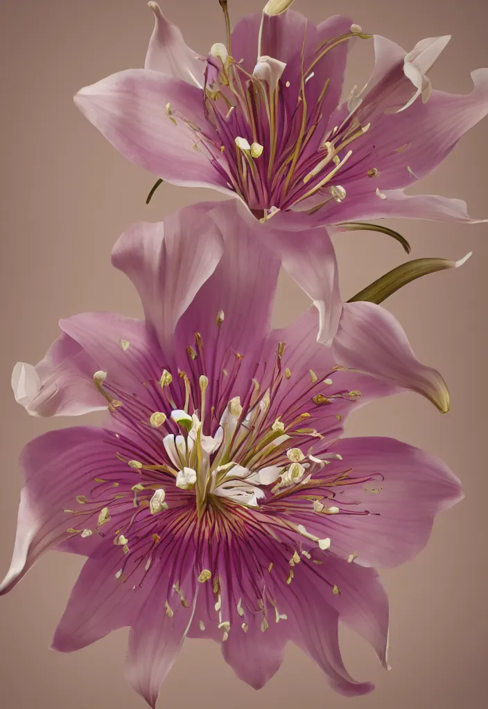 Image similar to single flower, lily, cool colour palette, ethereal, intricate details, elegant, infini - d - render,