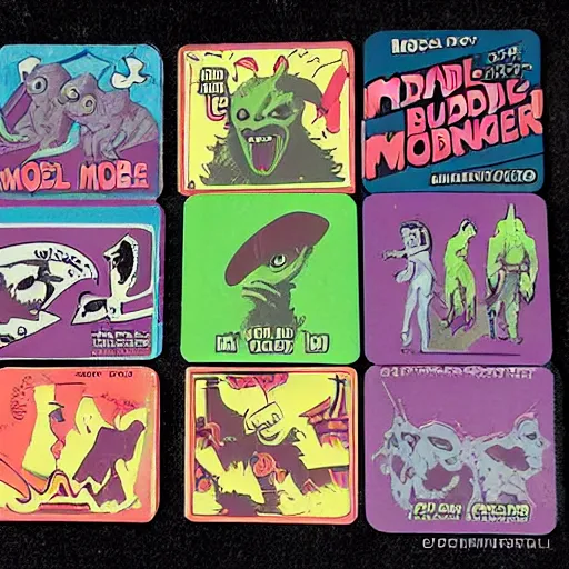 Image similar to movie monster bubble gum cards from the 5 0 s to the 7 0 s