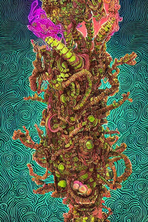 Image similar to creature sushi roots cactus elemental flush of force nature micro world fluo light deepdream a wild amazing steampunk baroque ancient alien creature, intricate detail, colorful digital painting that looks like it is from borderlands and by feng zhu and loish and laurie greasley, victo ngai, andreas rocha, john harris