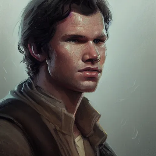 Image similar to portrait of a man by greg rutkowski, han solo, star wars expanded universe, he is about 3 0 years old, highly detailed portrait, digital painting, artstation, concept art, smooth, sharp foccus ilustration, artstation hq