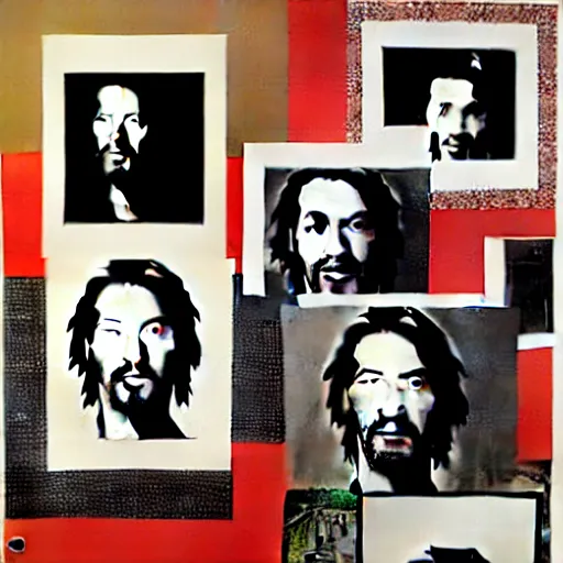 Image similar to portrait of keanu leaves, paper collage, kurt schwitters, richard hamilton, joe webb, chambliss giobbi, lynn skordal, derek gores, barbara kruger, jacques villegle.