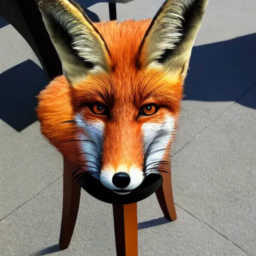 Prompt: an extremely zoomed out fish-eye view of a fox sitting on a chair