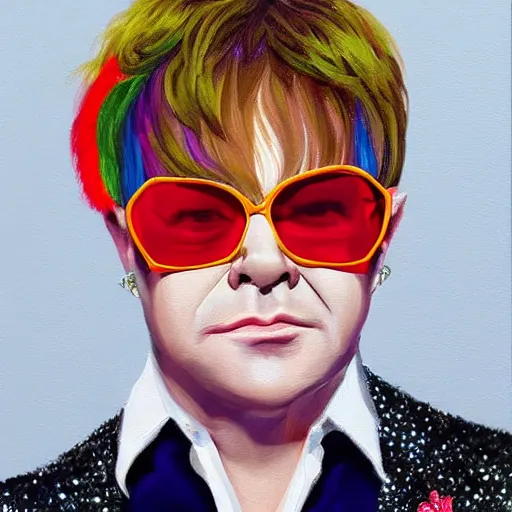 Image similar to Elton John 1970 fashion, gucci catwalk, oil painting, digital art, ultradetailed, artstation