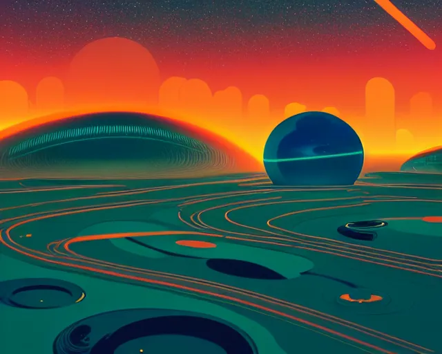 Prompt: retro futuristic landscape inspired by phillipe stark, art by mike winkelmann, golden hour, illustration, highly detailed, simple, smooth and clean vector curves, no jagged lines, vector art, smooth, artstation