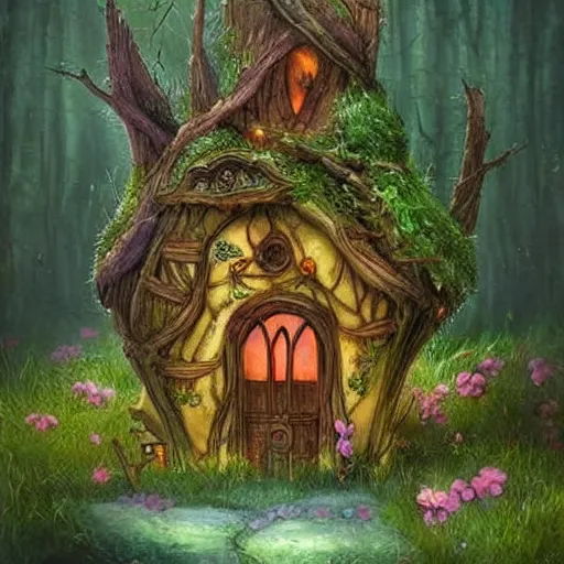 Prompt: a magic fairy house, Fantasy Art