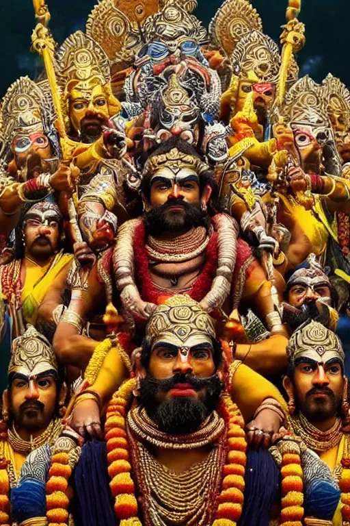 Prompt: Rana Daggubati as Ravana with 11 heads, photorealistic, 4k, intricate detail