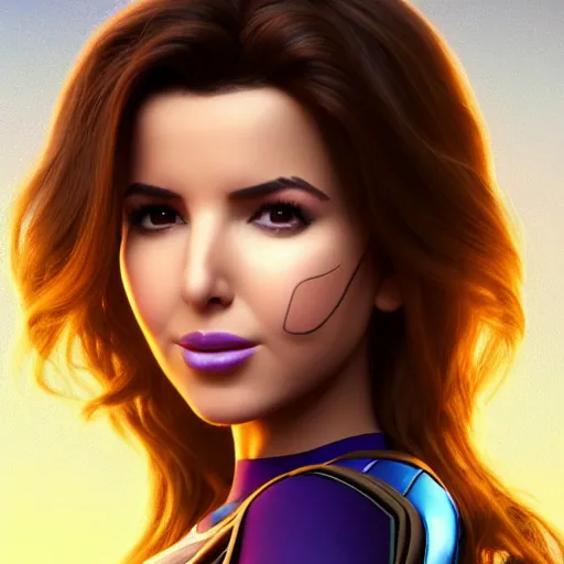 Image similar to a portrait of nancy ajram as thanos, the pixar adaptation, with same hairstyle, hyper detailed, digital art, trending in artstation, cinematic lighting, studio quality, smooth render, unreal engine 5 rendered, octane rendered