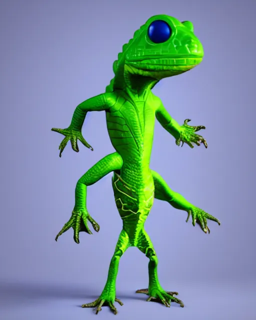 Image similar to full body 3d render of funko pop lizard character with super powers as a funko pop, studio lighting, white background, blender, trending on artstation, 8k, highly detailed