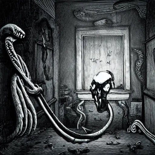 Prompt: snake inside creepy scary nightmare atmosphere, realsitic