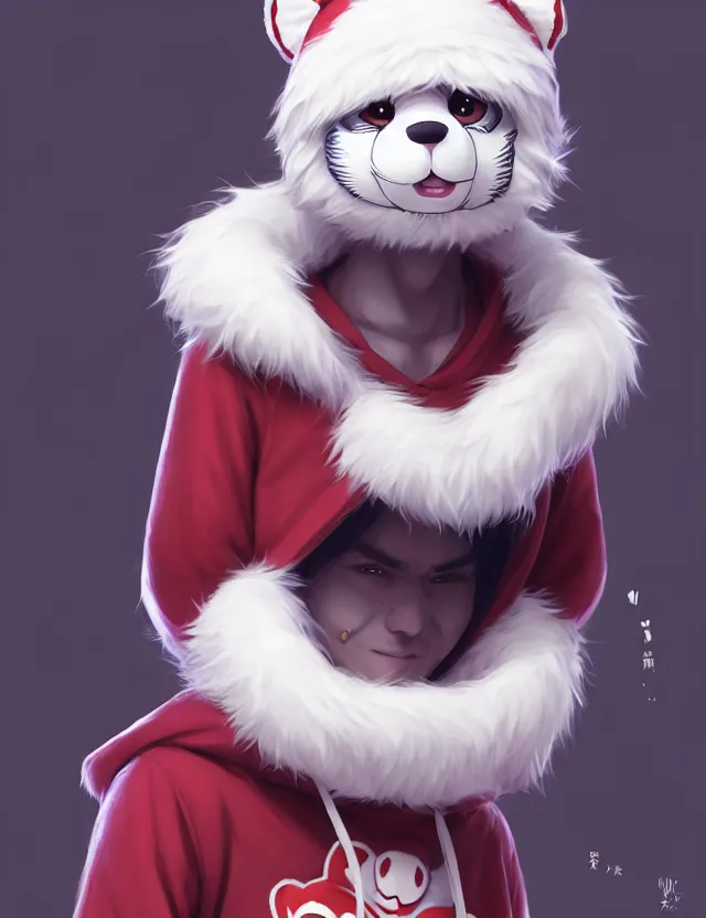 Prompt: cute young anthropomorphic male furry wearing a kigurumi | | cute - fine - face, pretty face, key visual, realistic shaded perfect face, fine details by stanley artgerm lau, wlop, rossdraws, james jean, andrei riabovitchev, marc simonetti, and sakimichan, trending on artstation