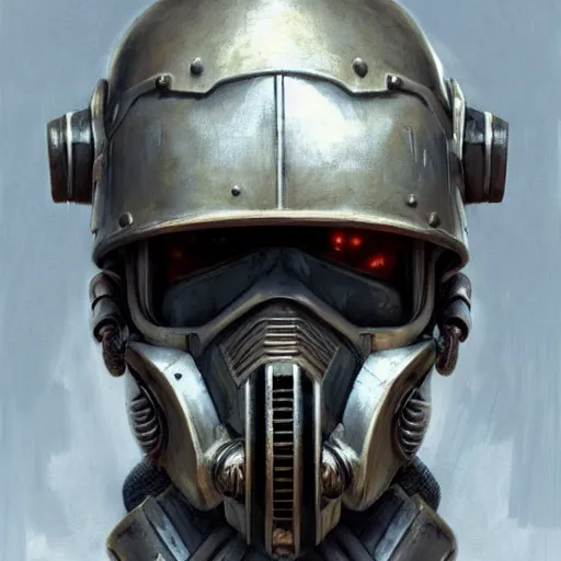 Prompt: fallout power armor as a realistic fantasy knight, closeup portrait art by donato giancola and greg rutkowski, realistic face, digital art, trending on artstation, symmetry!!, skull helmet