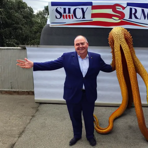 Image similar to a politician photo op with a tentacle monster