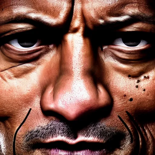 Prompt: dwayne johnson with really narrow eyes, portrait, studio photography, studio lighting, high detail, 8 k