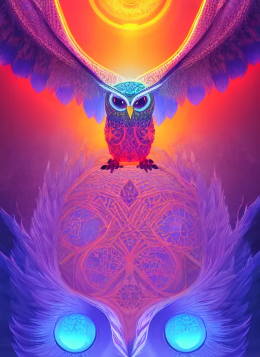 Image similar to symmetry!! product render poster vivid colors divine proportion owl, ice and snow, glowing fog intricate, elegant, highly detailed, digital painting, artstation, concept art, smooth, sharp focus, illustration,