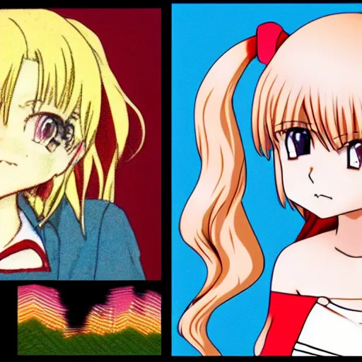 Image similar to anime girl with short blonde hair, 9 0 s anime style