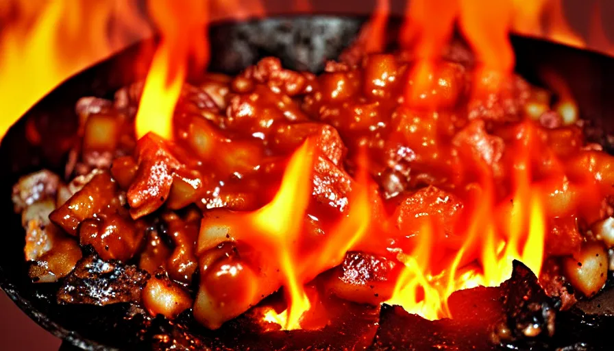 Image similar to poutine from mount doom, lava texture, fire texture, volcano texture, smoke texture, char texture