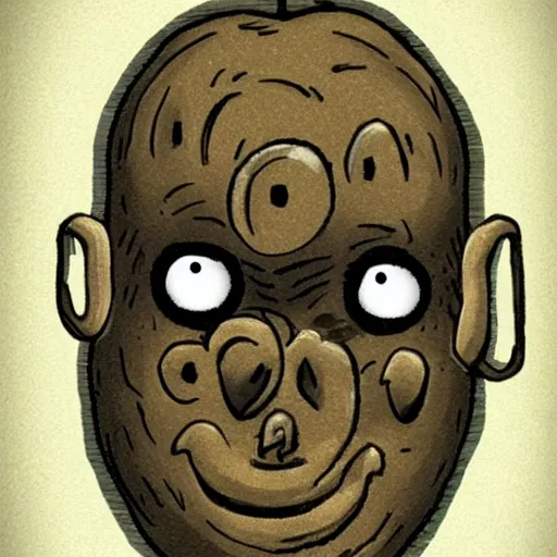 Prompt: a man made of potato, dark, spooky, horror, scary