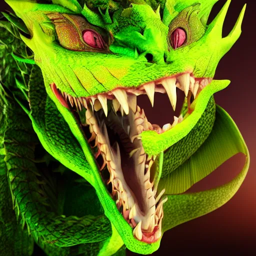 Image similar to green dragon, smiling, studio shot, volumetric lighting, 8 k, real life picture, realistic, hyperdetailed, no blur, shadows