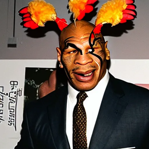 Prompt: uhd a chicken head on mike tyson's body