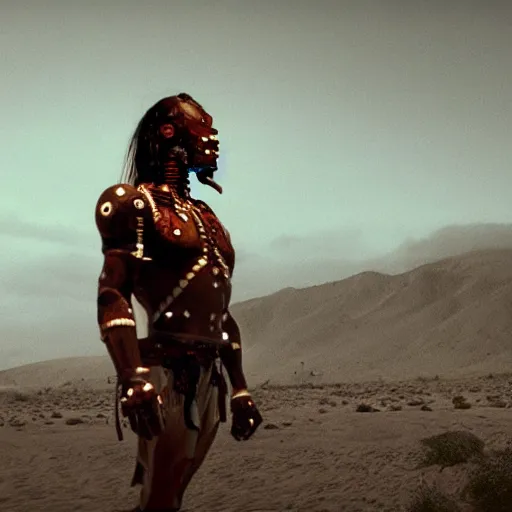 Prompt: movie still of aztec cyborg, cinematic composition, cinematic light, by alejandro jodorosky and david lynch