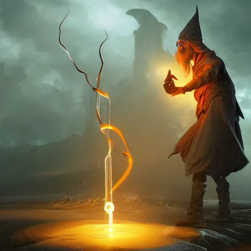 Prompt: a ominous illustration of a dark wizard casting a spell, alchemist lab, painting oil on canvas by moebius, octane render, HDR, trending on artstation, 4k, 8k, HD