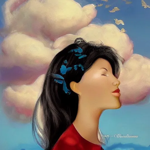 Prompt: dreams come out of beautifull women in cloud shape