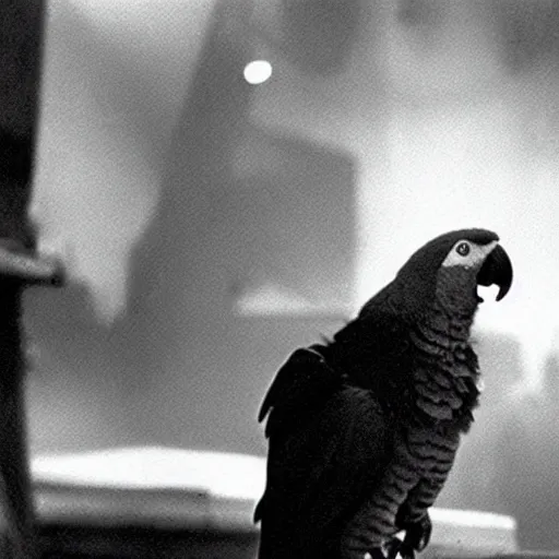 Prompt: Parrot eating a cracker, still from the movie Blade Runner (1982)