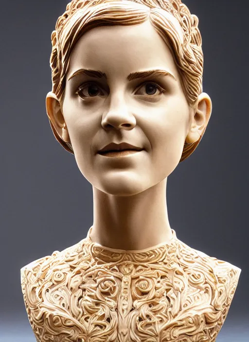 Prompt: high intricate bust of an emma watson 1 9 7 0 carved from wood in baroque style, studio light, maria panfilova, andrea savchenko, mike kime, ludovic plouffe, qi sheng luo, oliver cook, trending on artstation