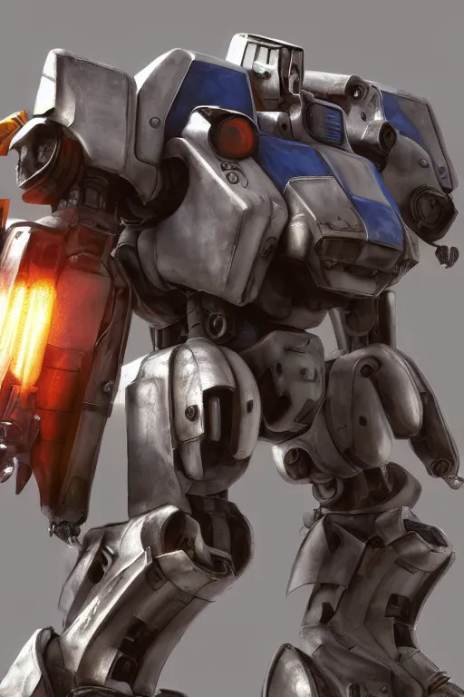 Image similar to mechwarrior 5 : mercenaries mech megaman transformer robot boss tank engine game octane render, 4 k, hd 2 0 2 2 3 d cgi rtx hdr style chrome reflexion glow fanart, global illumination ray tracing hdr fanart arstation by ian pesty by jesper ejsing pixar and disney unreal zbrush central hardmesh