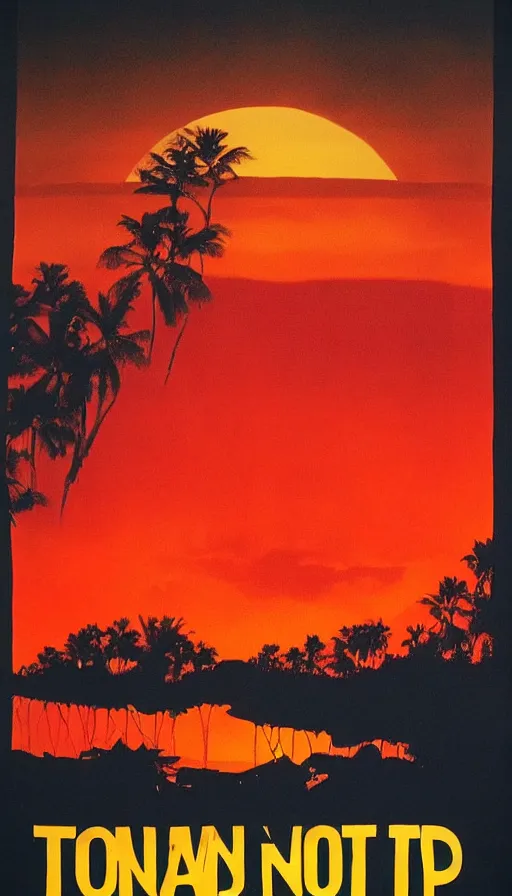 Prompt: donald trump on the apocalypse now poster, red sunset, bending river in the jungle