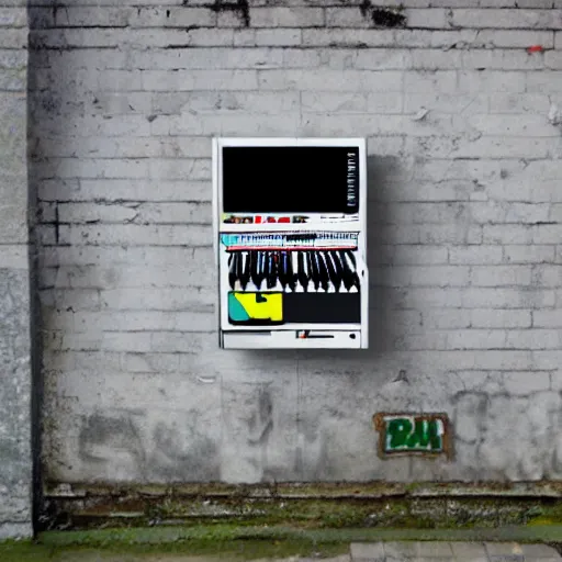 Image similar to Street-art painting of a TB303 in style of Banksy, photorealism