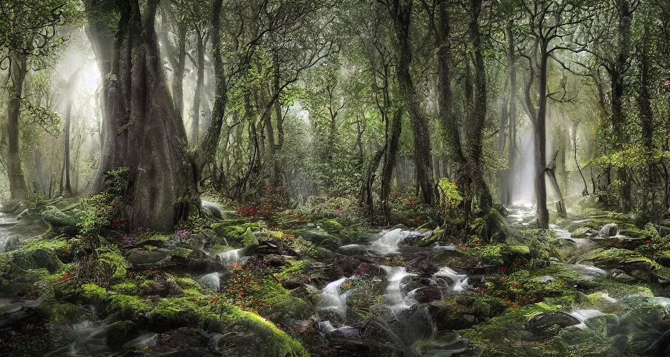 Image similar to Enchanted and magic forest, by Jason De Graaf