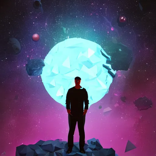 Image similar to a man standing in front of a black background, space art, low poly, cosmic horror, 2 d game art