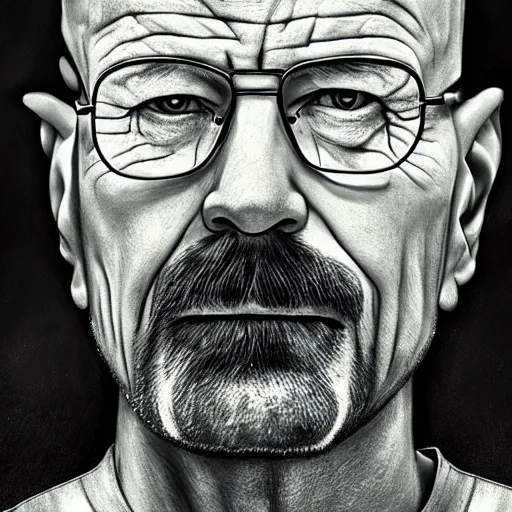 Image similar to a detailed portrait of walter white with long hair, art illustration, incredibly highly detailed and realistic, 8 k, sharp focus