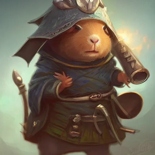 Prompt: cute little anthropomorphic Guinea Pig Samurai in city, tiny, small, short, Samurai outfit, cute and adorable, pretty, beautiful, DnD character art portrait, matte fantasy painting, DeviantArt Artstation, by Jason Felix by Steve Argyle by Tyler Jacobson by Peter Mohrbacher, cinematic lighting